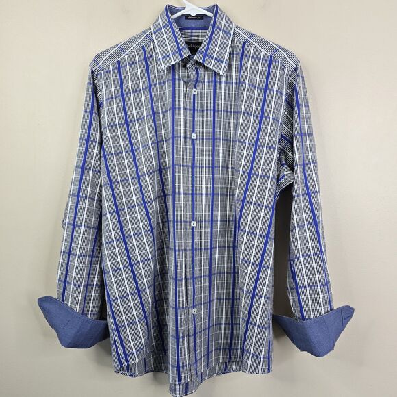 Bullock & Jones Mens Long Sleeve Classic Fit Windowpane Print Button Down Medium - Picture 1 of 7